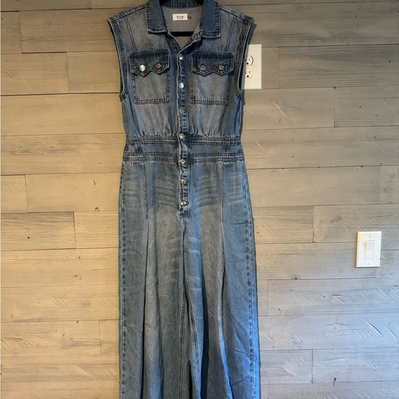 Bluivy Sleeveless Wide-Leg Blue Overalls - Picture 3 of 13